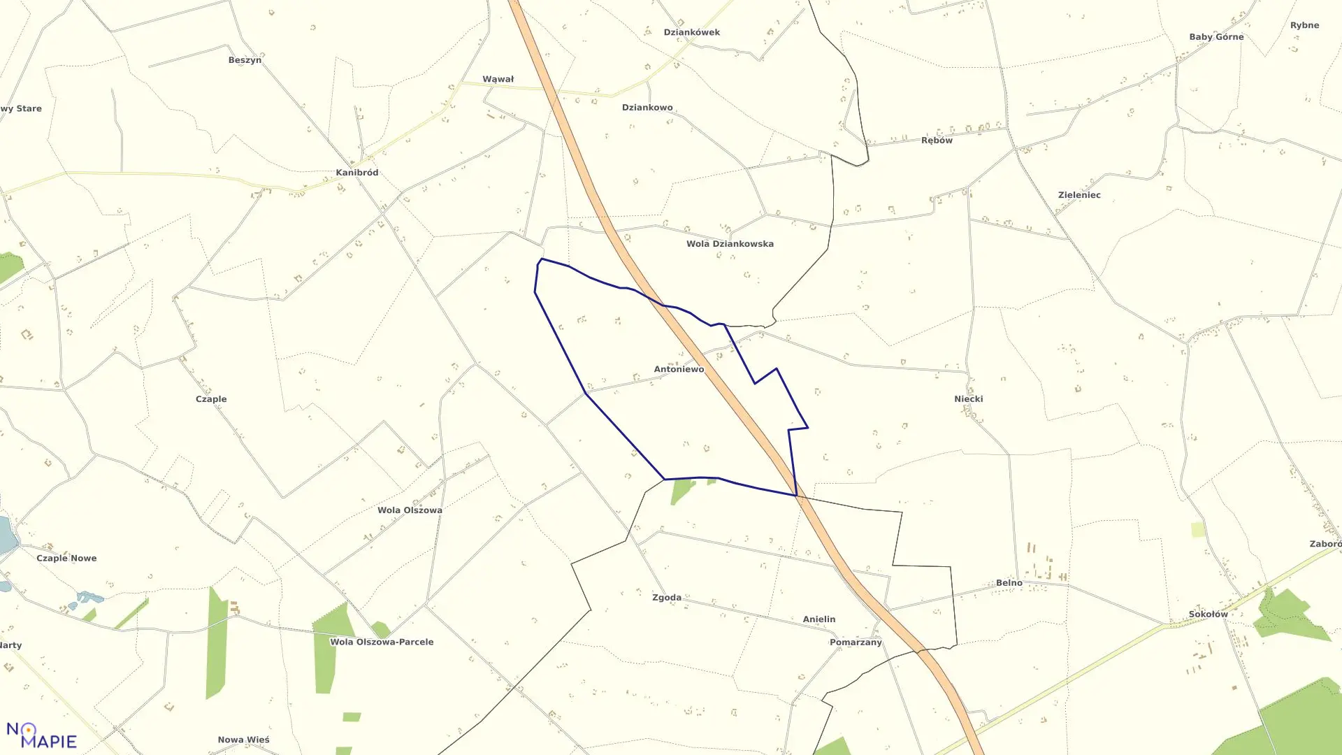 Mapa obrębu Antoniewo w gminie Lubień Kujawski