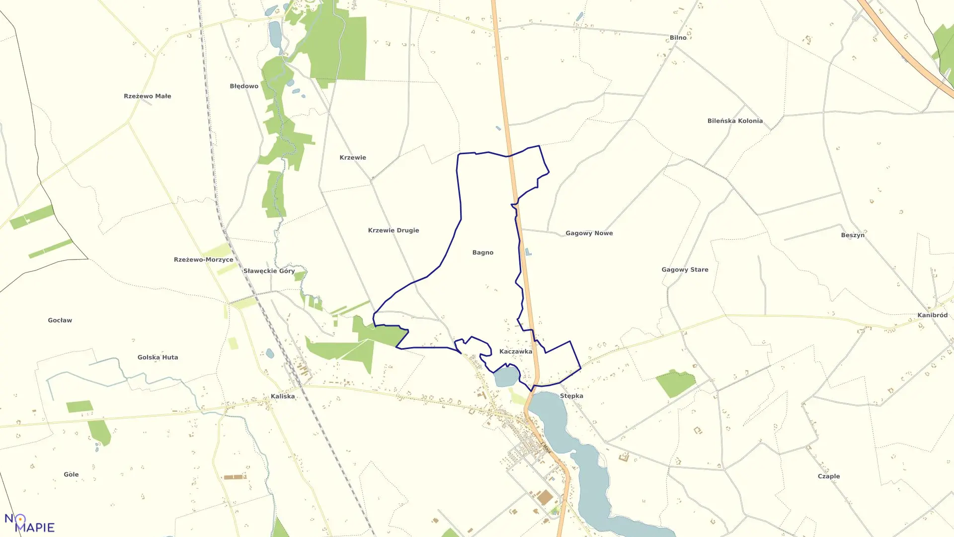 Mapa obrębu Bagno w gminie Lubień Kujawski