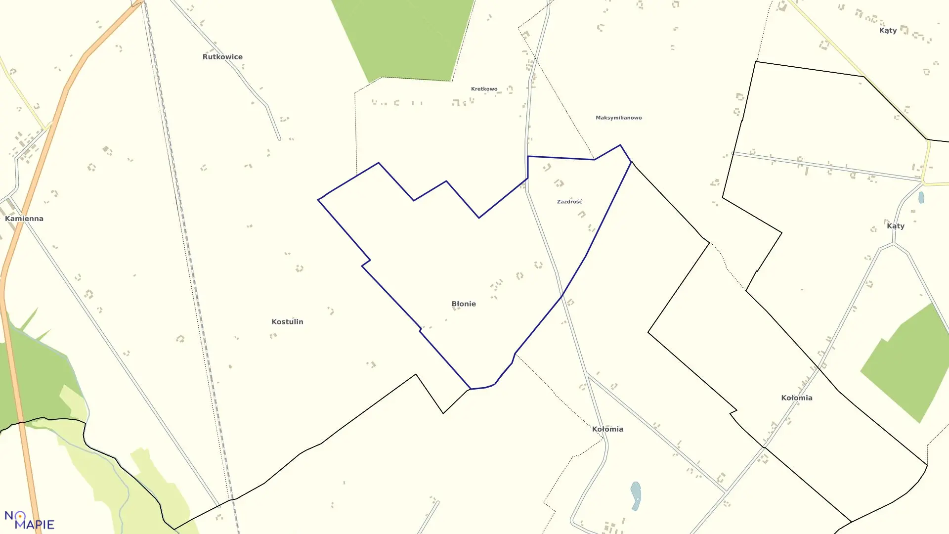 Mapa obrębu Błonie w gminie Lubień Kujawski