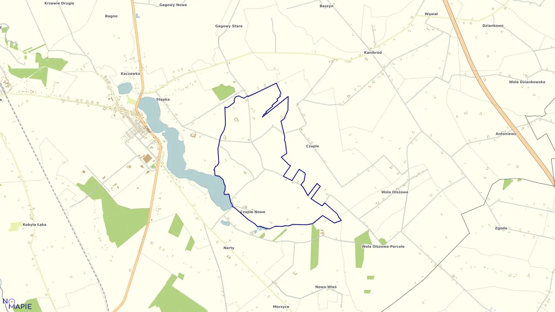 Mapa obrębu Czaple Nowe w gminie Lubień Kujawski
