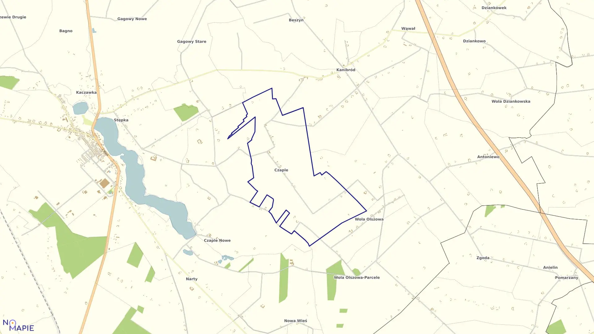 Mapa obrębu Czaple Wieś w gminie Lubień Kujawski