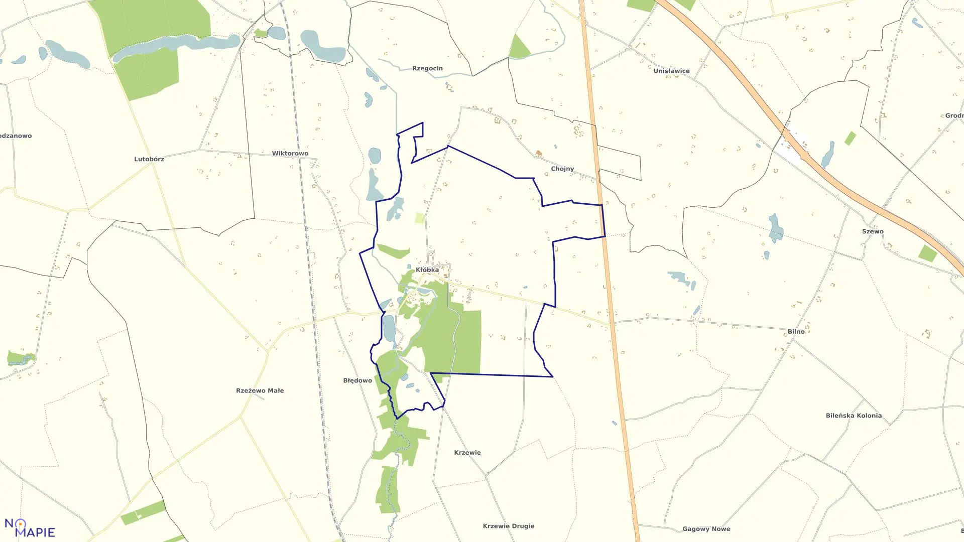 Mapa obrębu Kłóbka w gminie Lubień Kujawski